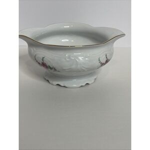 Vintage Royal Kent Poland Gravy Boat Double Spout With Flowers & Gold Rim